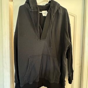 aerie Black Hooded V-Neck Pullover Sweatshirt